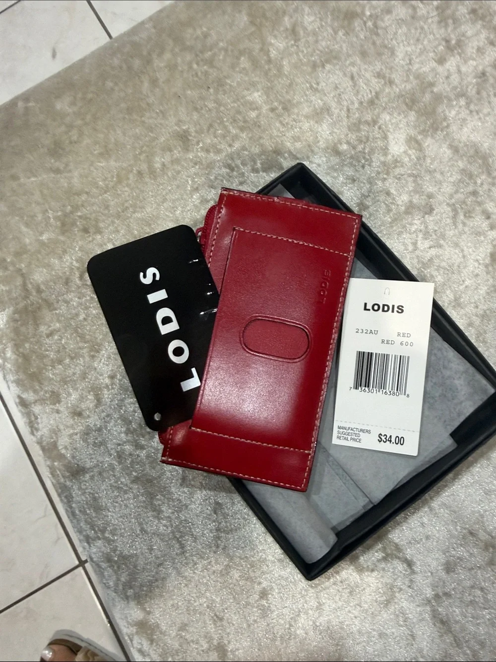 Lodis Red Leather Women’s Card Wallet with Snap Strap and Zip